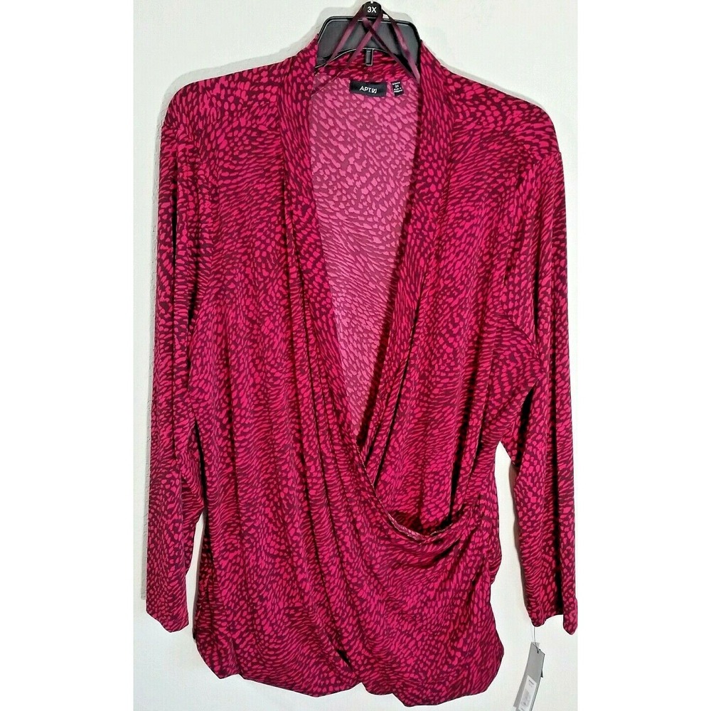 Apt. 9 Berry and Black V-Neck Long Sleeve Print Top - Picture 2 of 5